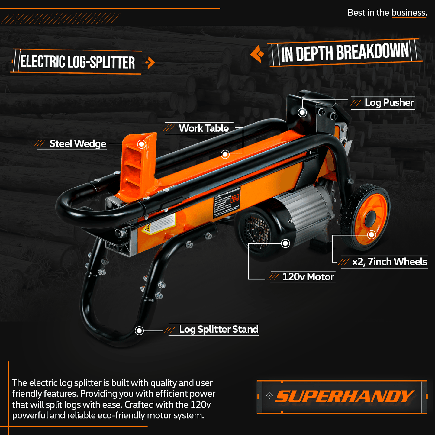 SuperHandy Portable Electric Log Splitter - 120V Corded, 6-Ton Hydraulic System, Max 10" Log Diameter Log Splitter