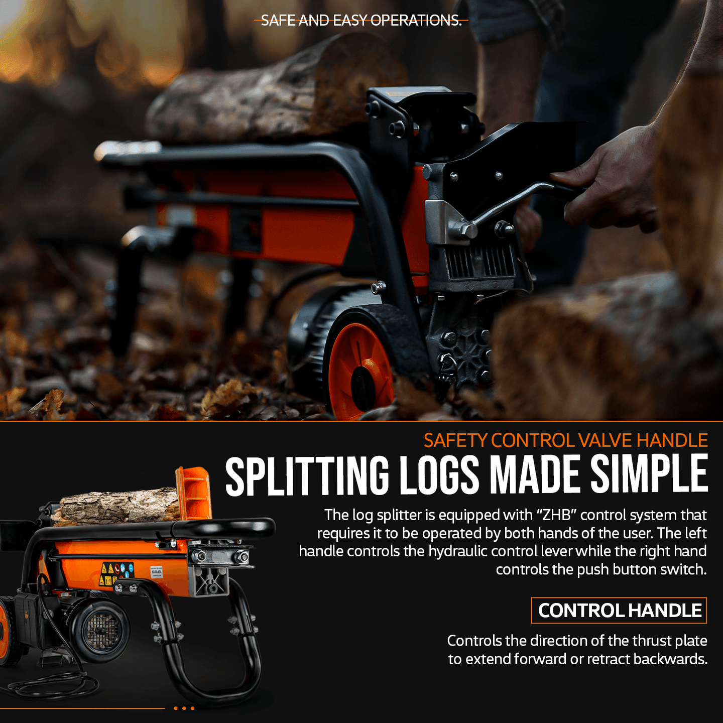 SuperHandy Portable Electric Log Splitter - 120V Corded, 6-Ton Hydraulic System, Max 10" Log Diameter Log Splitter