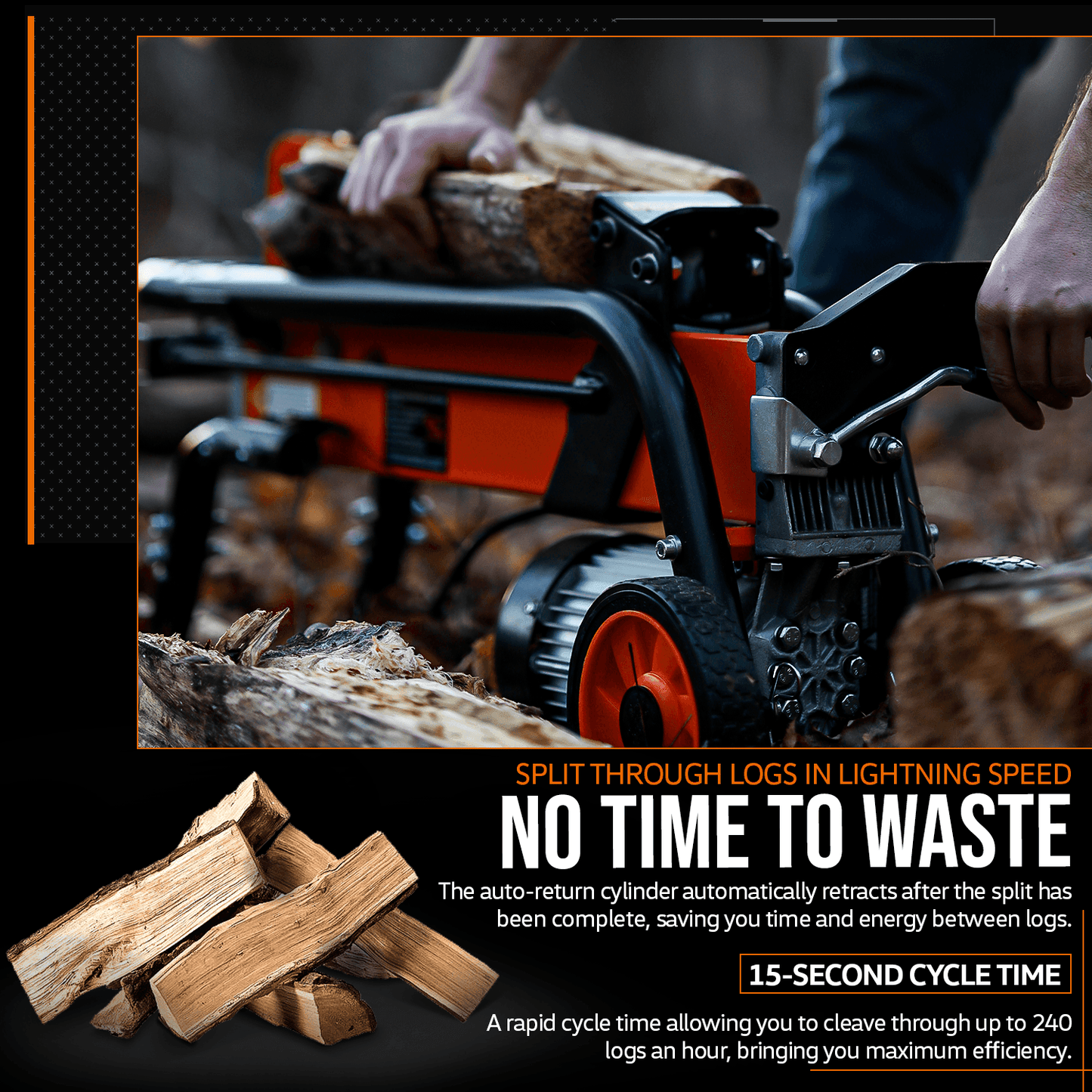 SuperHandy Portable Electric Log Splitter - 120V Corded, 6-Ton Hydraulic System, Max 10" Log Diameter Log Splitter