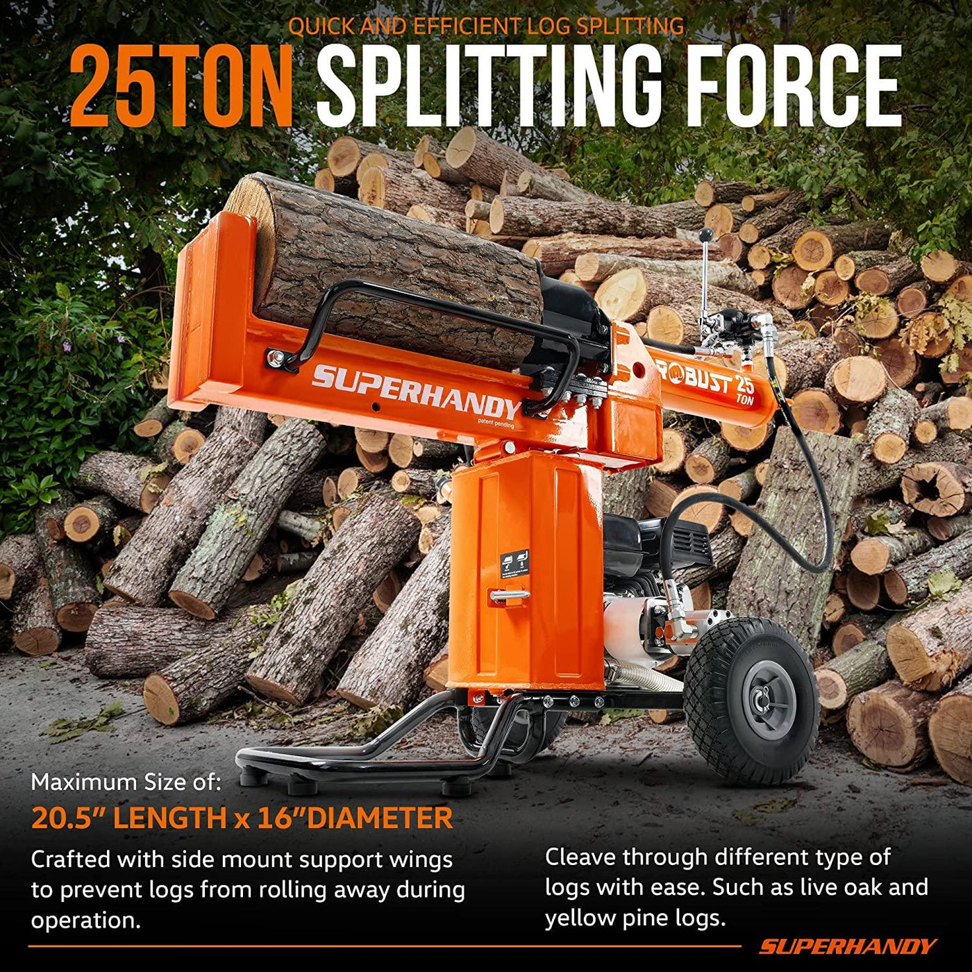 SuperHandy 25Ton Log Splitter 7HP 209CC Gas Engine, Vertical & Hori