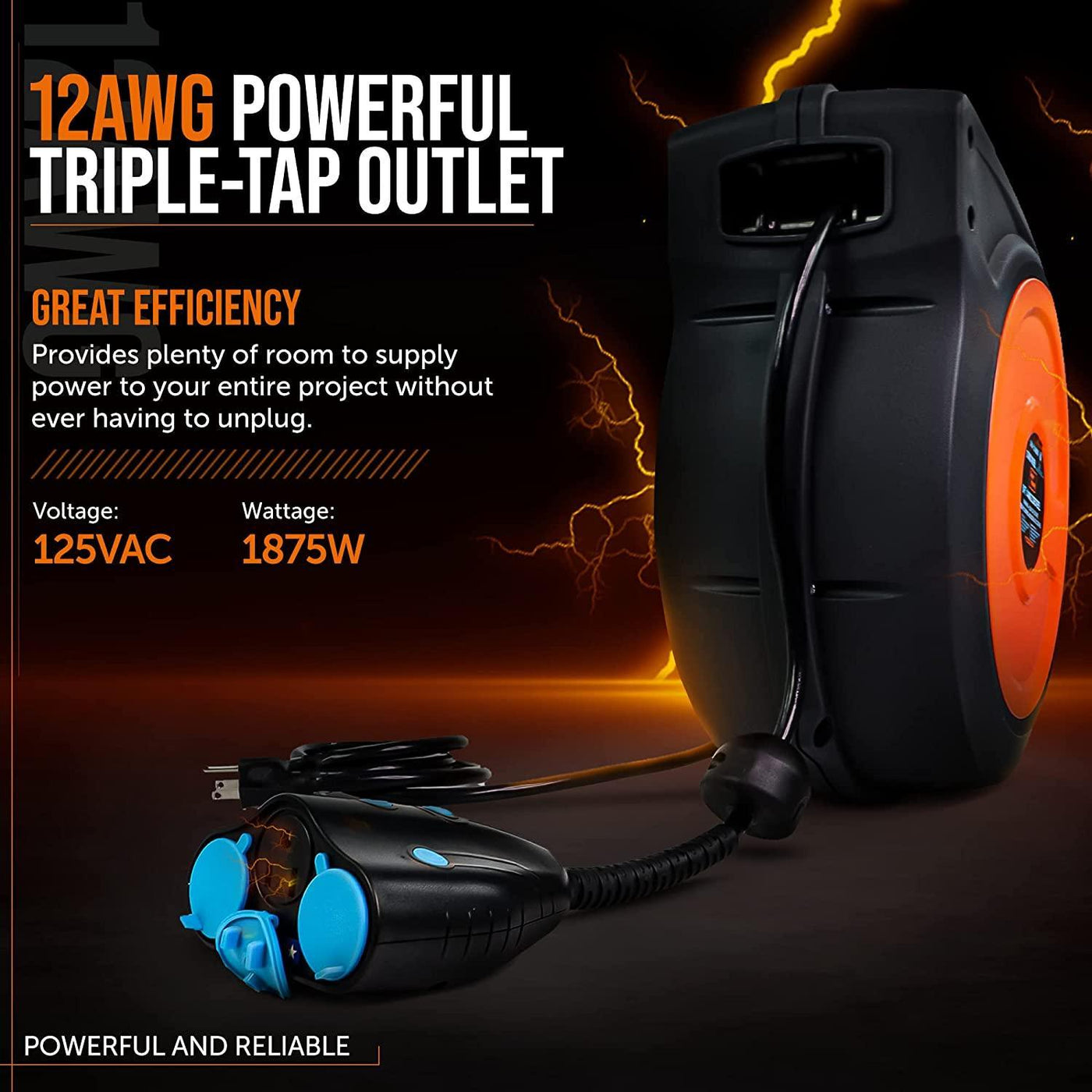 SuperHandy Retractable Extension Cord Reel Alexa Ready 12AWG 50ft Great Circle US