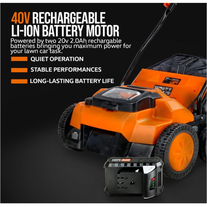 SuperHandy Walk-Behind Electric Scarifier & Dethatcher - For Lawn Aeration & Dethatching 40V 4Ah Cordless Battery System (Orange) Scarifier & Dethatcher